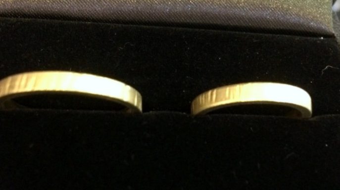 Handmade Gold wedding rings hallmarked as 750 which is 18ct.